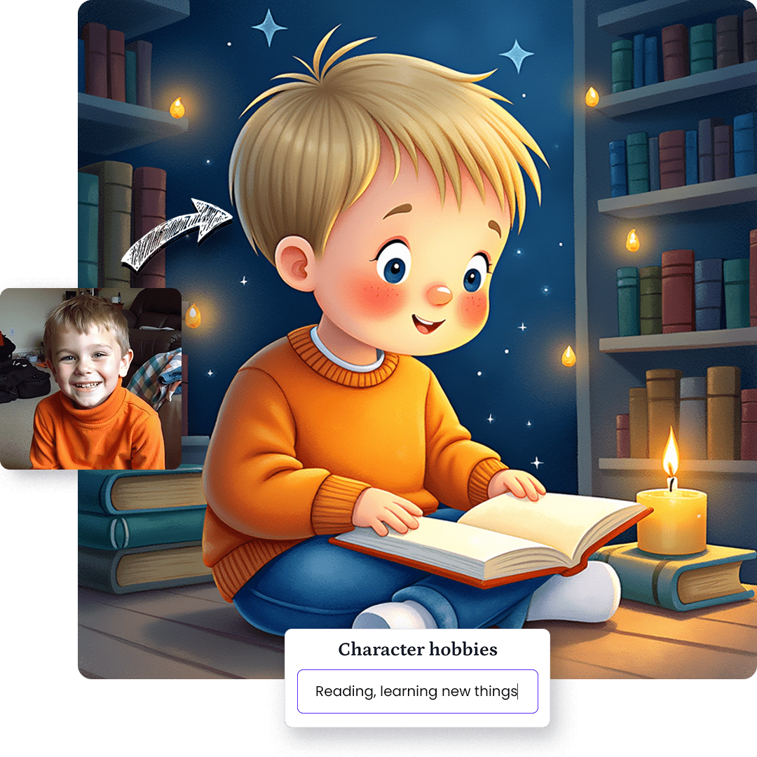 A child transformed into an illustrated story character