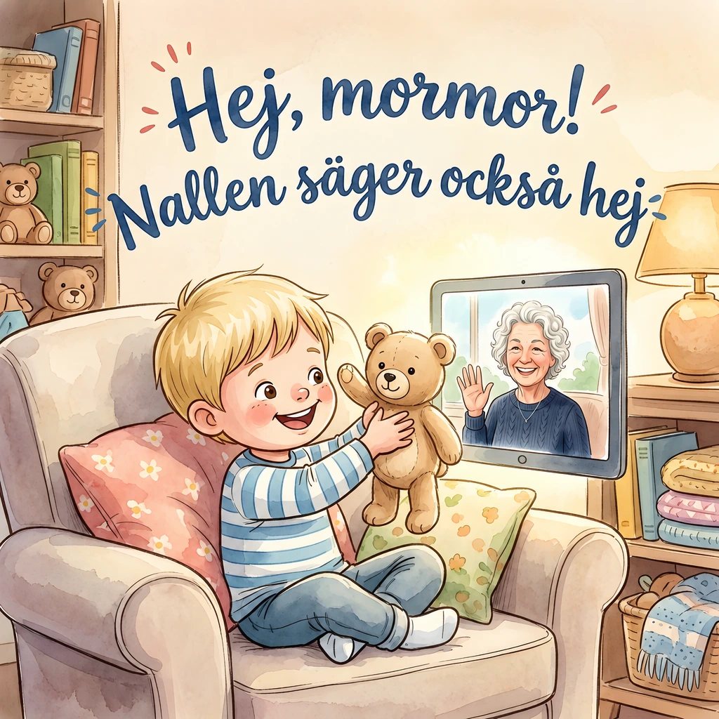 Omslaget till Hej, mormor! Nallen säger också hej
