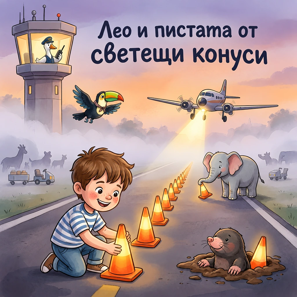 Корица на Лео и пистата от светещи конуси