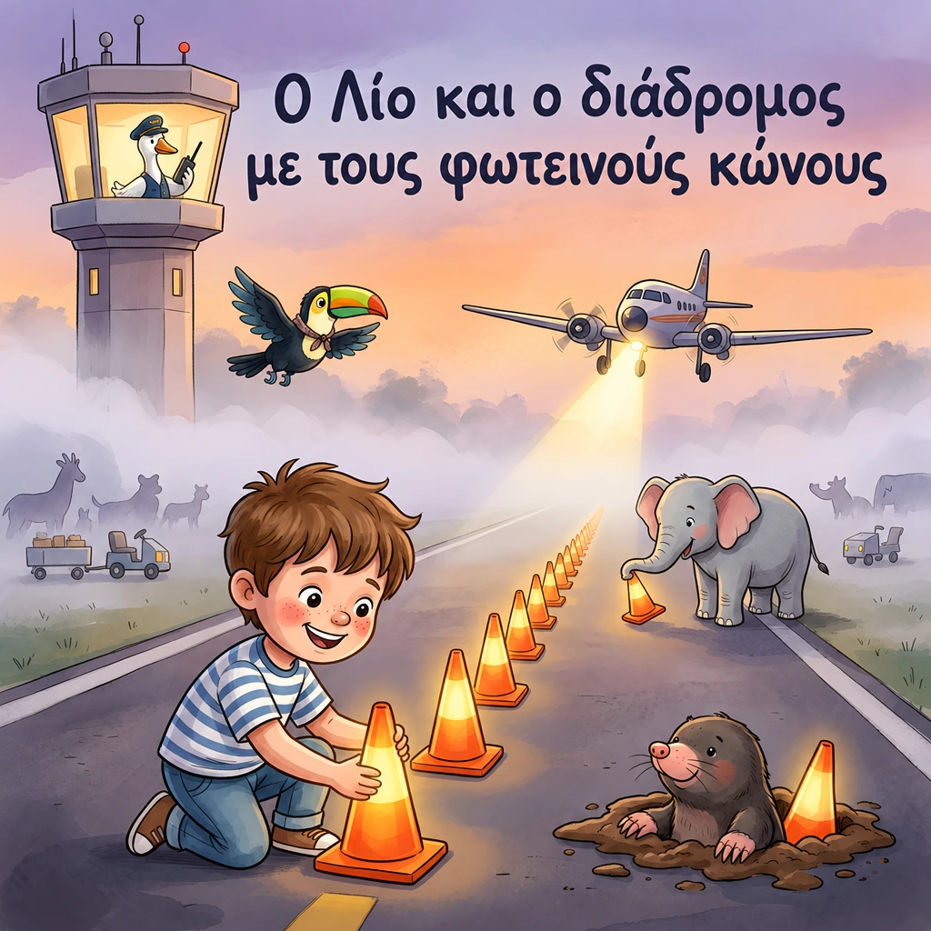 Εξώφυλλο του Ο Λίο και ο διάδρομος με τους φωτεινούς κώνους