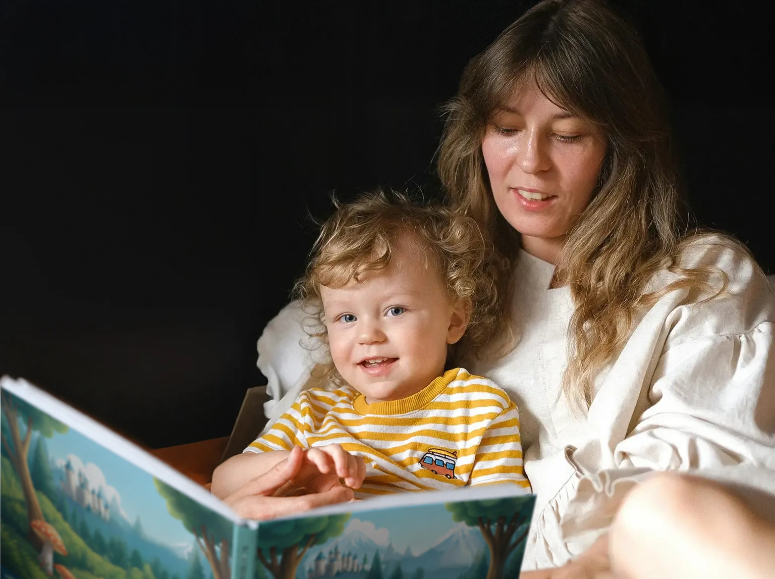 A parent reading with a child